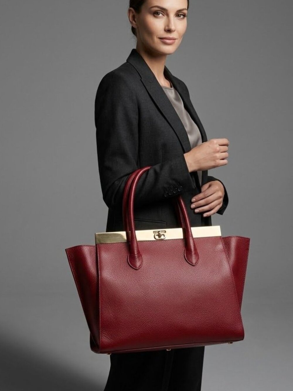 Dee Ocleppo S Handbag Tote Red Pebbled Leather Gold Accents Made In Italy